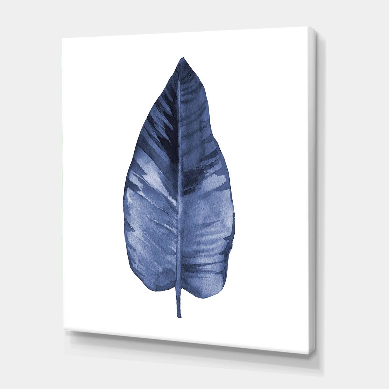 Designart - Blue Leaf Watercolour On White - Traditional Canvas Wall Art Print